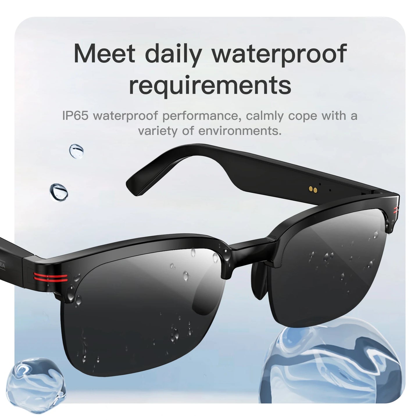 New GS200 Smart Glasses Wireless Call Music Playback Half Frame Sunglasses with Blue Light UV Protection IP67 Waterproof