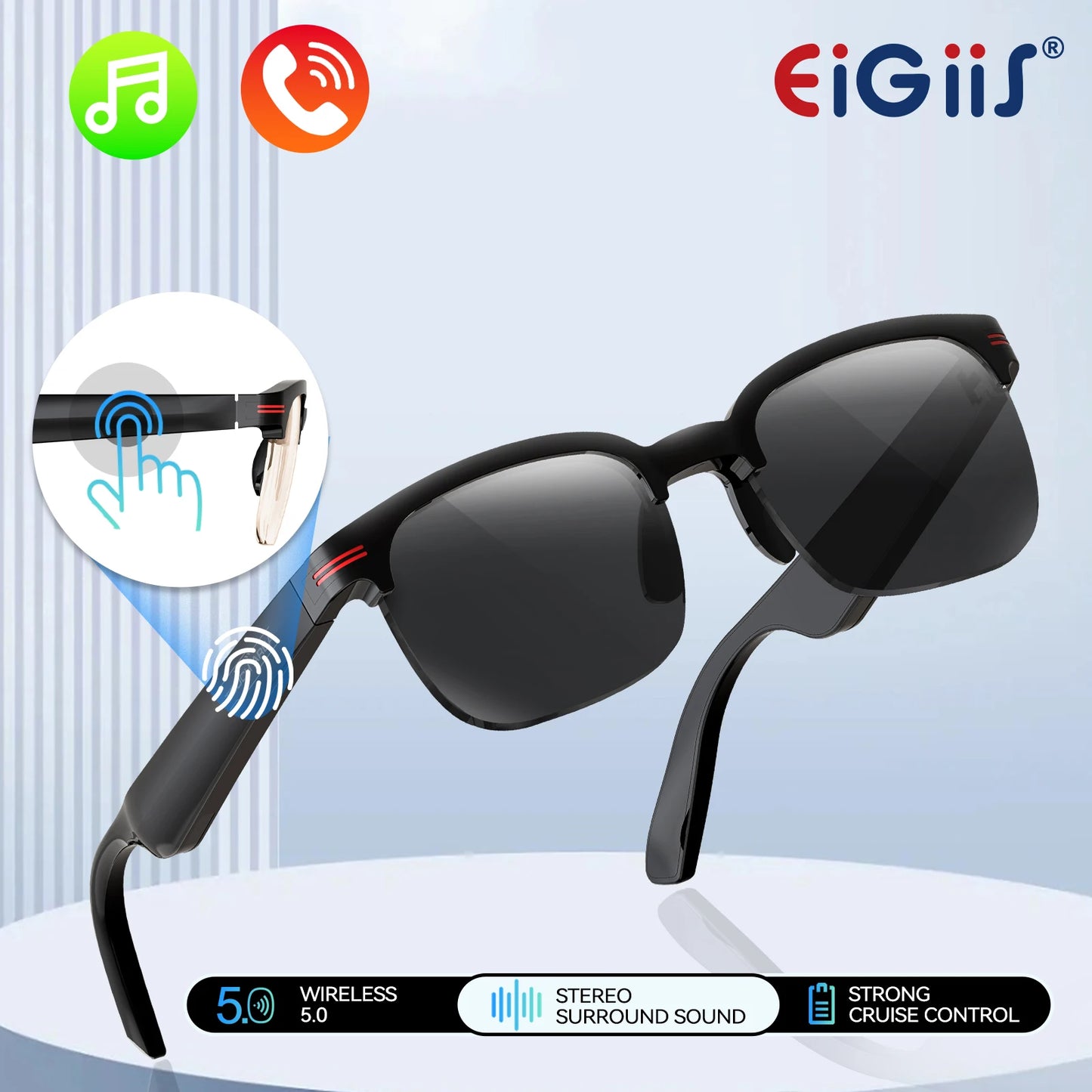 New GS200 Smart Glasses Wireless Call Music Playback Half Frame Sunglasses with Blue Light UV Protection IP67 Waterproof